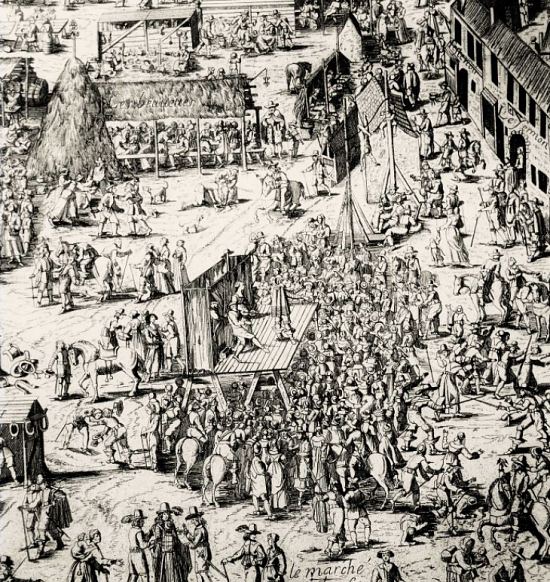 Foire de Guibray. Détail d'une gravure de Noël Cochin réalisée d'après un dessin de François Chauvel, sieur de Cantepie en 1658