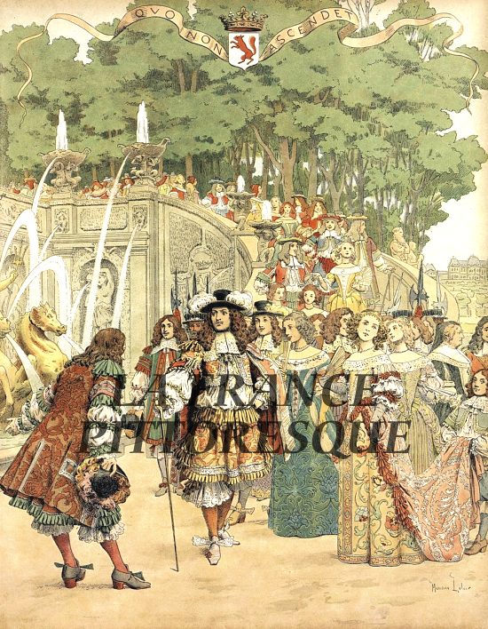 Fête donnée par Fouquet au château de Vaux. Illustration de Maurice Leloir extraite de Le Roy Soleil de Gustave Toudouze, paru en 1904