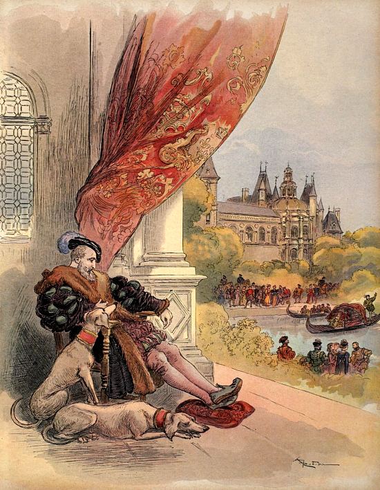 Les derniers jours de François Ier. Lithographie extraite de François Ier. Le roi chevalier (par Georges-Gustave Toudouze et Albert Robida), paru en 1909