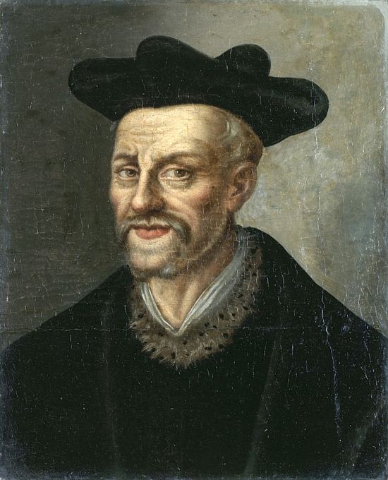 François Rabelais. Peinture anonyme réalisée d'après la gravure présente dans l'édition de 1542 des oeuvres de Rabelais par l'imprimeur François Juste
