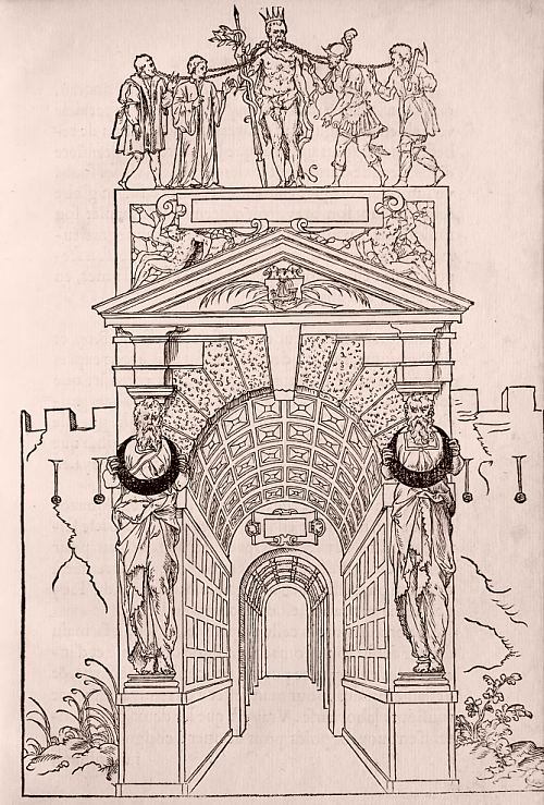 François Ier en Hercule Gaulois. Gravure extraite de C'est l'ordre qui a esté tenu à la nouvelle et joyeuse entrée, etc. (1549)