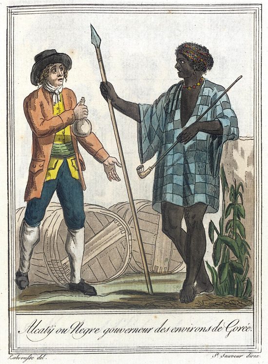 Alcatÿ ou Nègre gouverneur des environs de Gorée (Sénégal). Gravure extraite de l'Encyclopédie des Voyages de Jacques Grasset de Saint-Sauveur (1796)