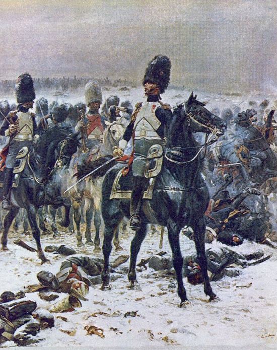 Les grenadiers à cheval à la bataille d'Eylau. Peinture d'Édouard Detaille (1893)