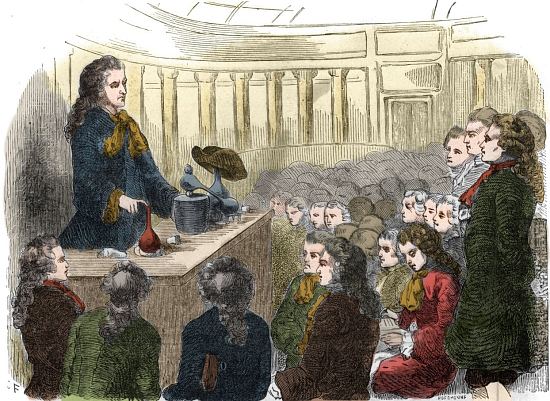 Cours de chimie de Guillaume-François Rouelle à l'Académie des sciences en 1744. Gravure anonyme de 1861