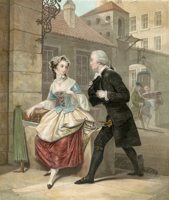 Jeune homme conversant avec une jeune fille. École anglaise
