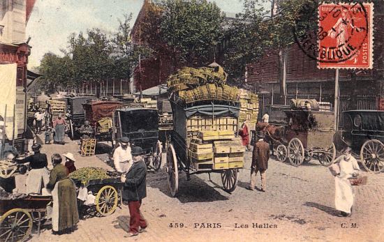 Les Halles de Paris. Carte postale de 1908