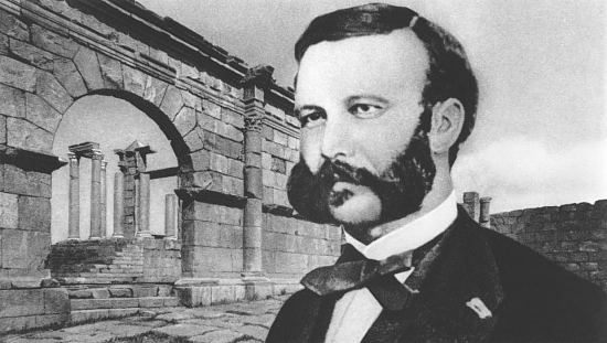 Henri Dunant près des ruines de Djemila, en Algérie