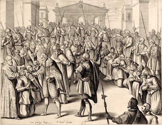 Henri IV touchant les écrouelles. Estampe du temps