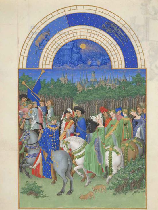 Mai, dans le Calendrier des Très Riches Heures du duc de Berry (Paris et Bourges, 1411-1485)