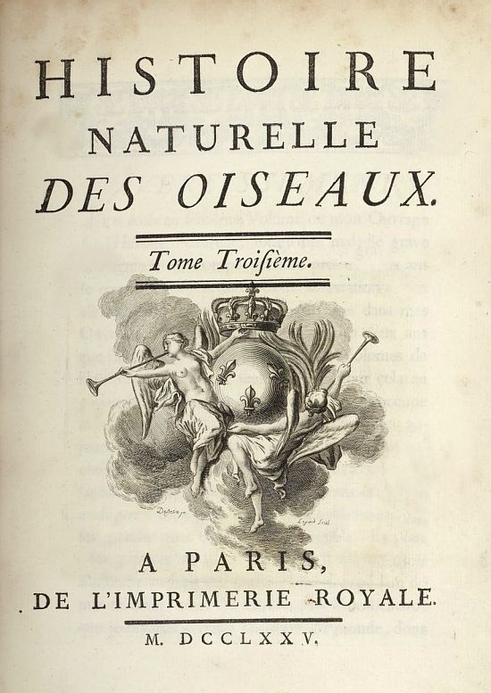 Page de titre de l'Histoire naturelle des oiseaux (par Buffon), Tome 3 paru en 1775