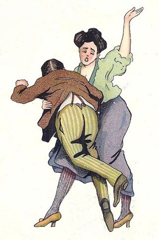 Homme battu par sa femme. Chromolithographie du XXe siècle