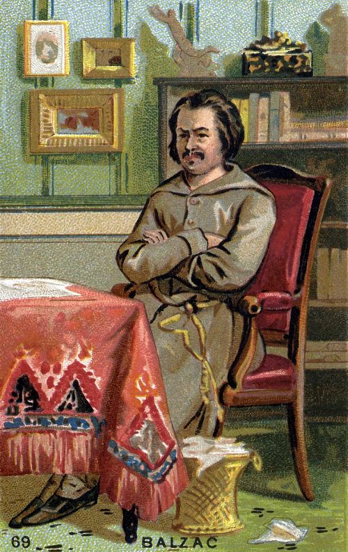 Honoré de Balzac dans son bureau. Chromolithographie publicitaire de la fin du XIXe siècle