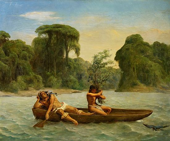 Deux Indiens en pirogue. Peinture de François-Auguste Biard (vers 1860)