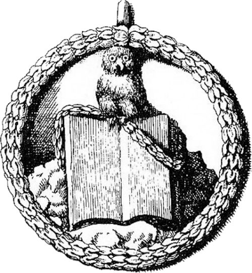 Insigne de la société secrète des Illuminés de Bavière, à l'effigie de la chouette de Minerve