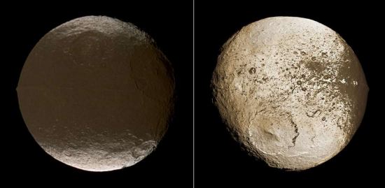 Images composite des deux hémisphères de Japet capturées par Cassini respectivement en 2004 et 2007