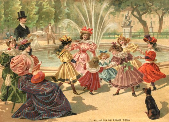 Au jardin du Palais-Royal. Chromolithographie de 1890