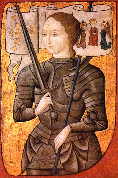 Jeanne d'Arc en armure. Portrait imaginaire et idéalisé. Miniature du XVe siècle