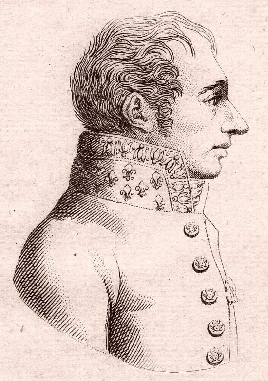 Joseph Lainé, ministre de l'Intérieur (mai 1816 – décembre 1818). Gravure extraite de Biographie pittoresque des députés. Portraits, mœurs et costumes paru en 1820