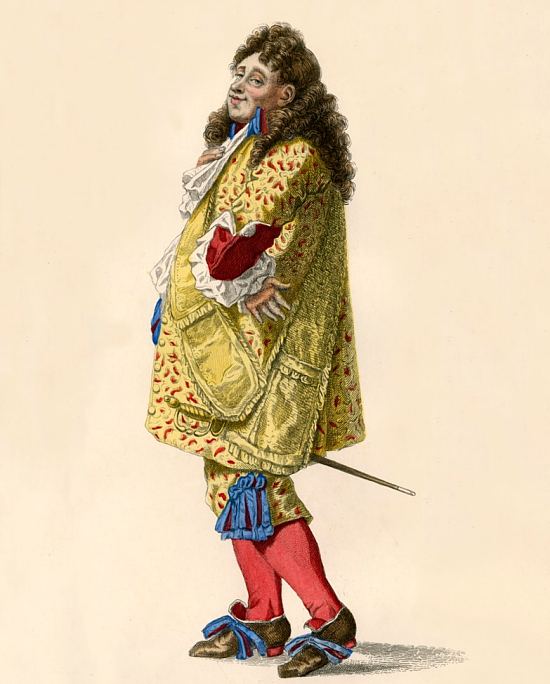 Le personnage de Monsieur Jourdain, dans Le Bourgeois gentilhomme. Gravure extraite d'une édition de 1885 des Œuvres complètes de Molière