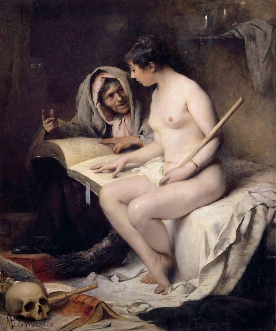 La leçon avant le sabbat. Peinture de Louis-Maurice Boutet de Monvel (1880)
