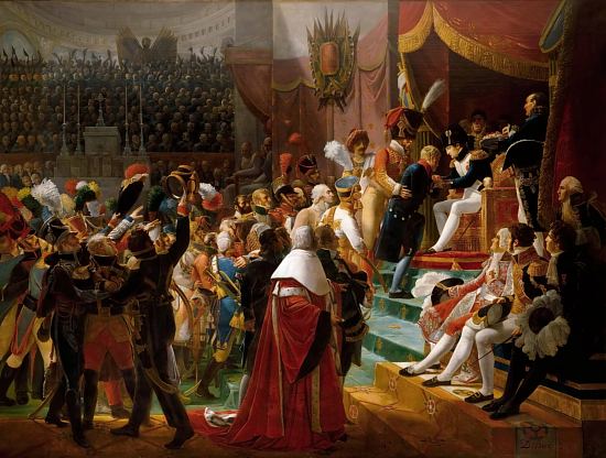 L'empereur Napoléon remet les premières décorations de la Légion d'honneur le 15 juillet 1804. Peinture de Jean-Baptiste Debret