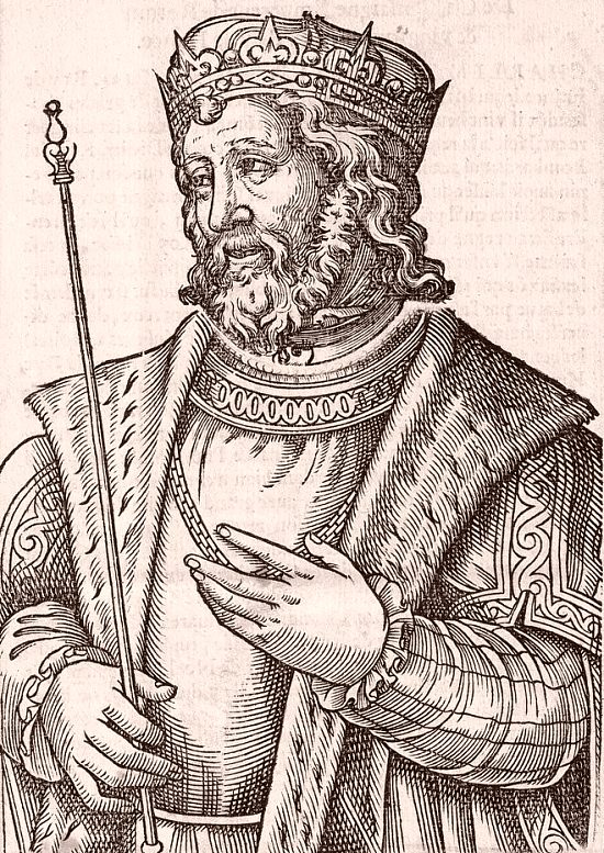 Louis le Pieux, roi des Francs et empereur d'Occident de 814 à 840. Gravure extraite du Recueil des effigies des rois de France avec un sommaire des généalogies, faits et gestes d'iceux (1567)