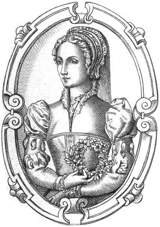 Louise Labé. Portrait figurant au frontispice des Amours de Magny (par Olivier de Magny, 1553)