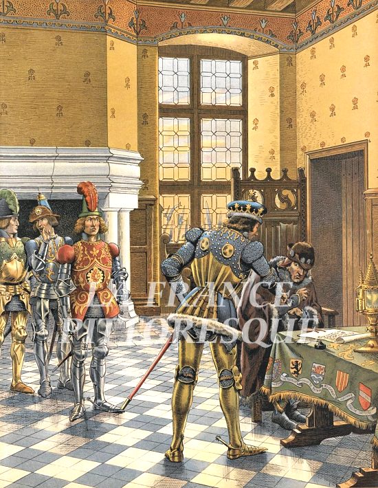 Louis XI à Péronne. Illustration extraite de Louis XI de Job et Georges Montorgueil, paru en 1905