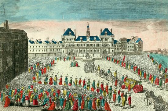 Louis XVI est reçu à Paris par Bailly à l'hôtel de ville le 17 juillet 1789