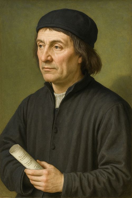 Loyset Compère. Représentation artistique, aucun portrait contemporain du compositeur n'ayant été réalisé