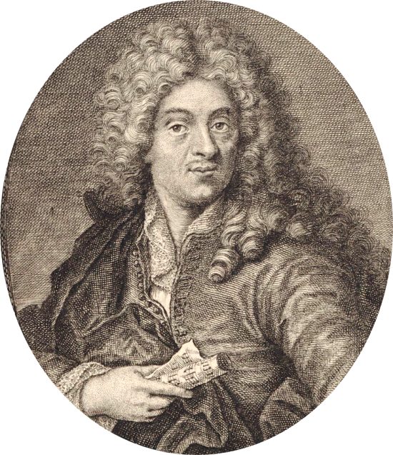 Jean-Baptiste Lulli. Gravure d'Étienne Desrochers (début du XVIIIe siècle)