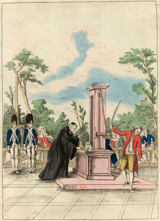 Machine proposée à l'Assemblée nationale pour le supplice des criminels par Monsieur Guillotin. Gravure de 1791