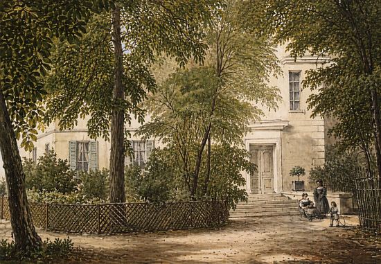 La maison de Georges Cuvier jouxtant le Jardin des Plantes, d'après une lithographie de 1835