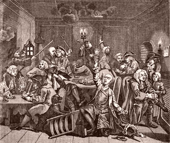 Maison de jeu au XVIIIe siècle. Gravure de William Hogarth (1697-1764)