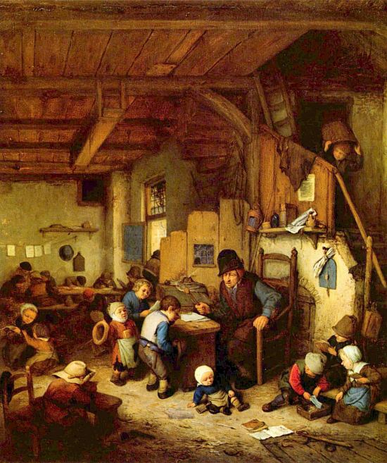 Le maître d'école. Peinture d'Adriaen Van Ostade (1662)