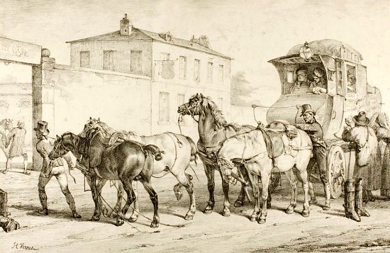 La malle-poste. Gravure de Horace Vernet (1789-1863)