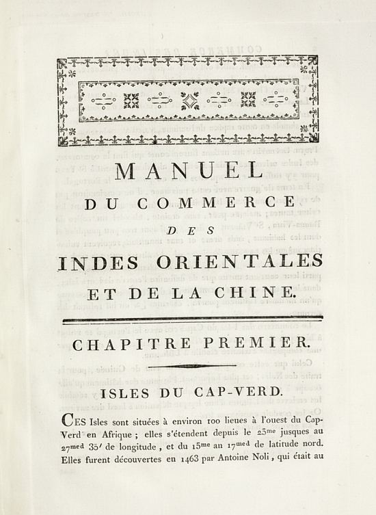 En 1808, Pierre Blancard publie son Manuel du Commerce des Indes Orientales et de la Chine