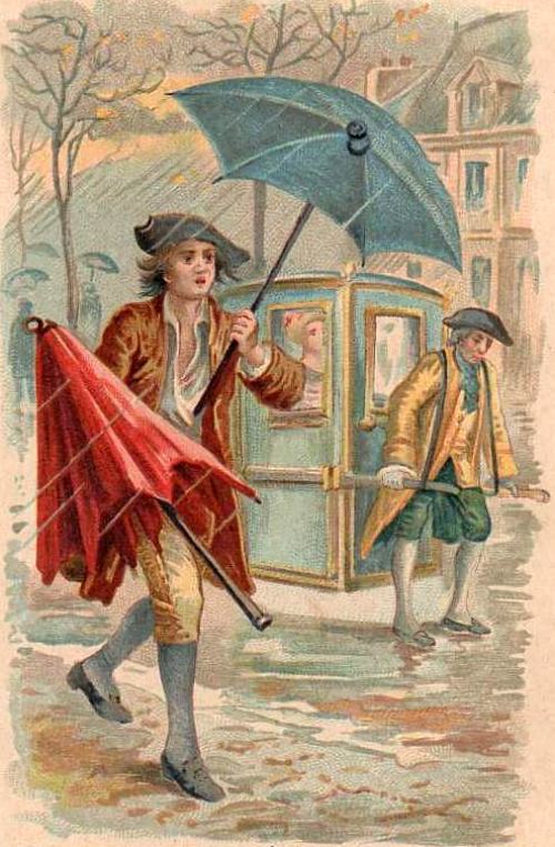 Marchand de parapluies. Chromolithographie du XIXe siècle