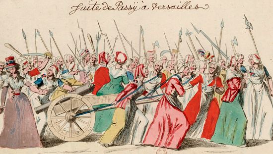 Cortège armé des femmes en route pour Versailles le 5 octobre 1789. Estampe anonyme du temps