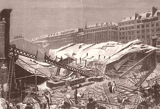 À Paris, le marché Saint-Martin s'écroule sous le poids de la neige en décembre 1879