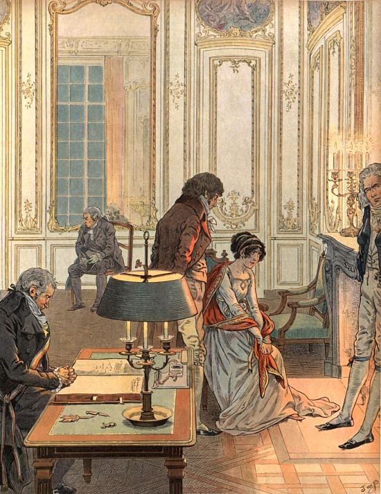 Mariage de Joséphine de Beauharnais et de Napoléon Bonaparte. Illustration de Jacques Onfroy de Bréville extraite de Bonaparte par Georges Montorgueil (1910)