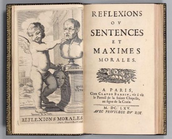 Réflexions ou sentences et maximes morales, par François de La Rochefoucauld. Frontispice de l'édition originale de 1665