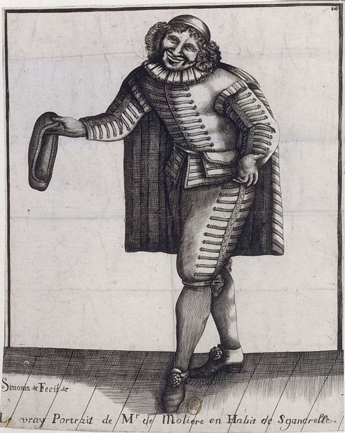 Le vray portrait de Monsieur de Molière en habit de Sganarelle. Estampe à l'eau-forte de Claude Simonin, vers 1660