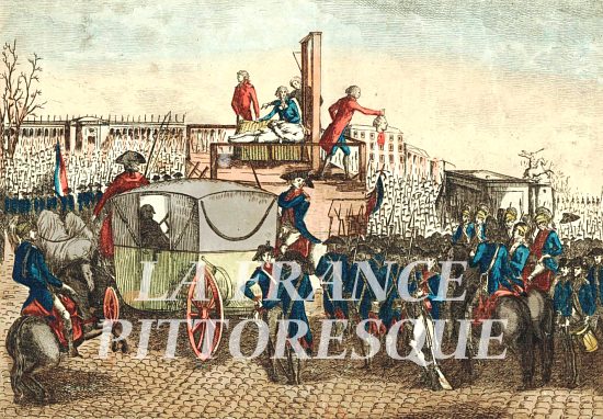 Louis XVI est guillotiné. Gravure anonyme de 1793