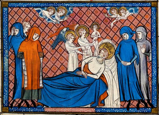 Mort de Saint Louis. Enluminure extraite de Vie et miracles de saint Louis par Guillaume de Saint-Pathus (1330-1340). Manuscrit français 5716