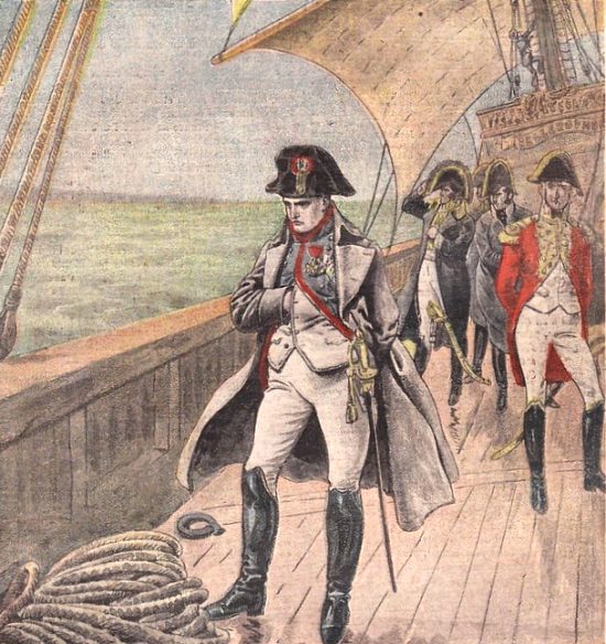 Napoléon à bord du vaisseau anglais le Bellephoron. Illustration de Damblans publiée dans Le Pèlerin du 1er mai 1921