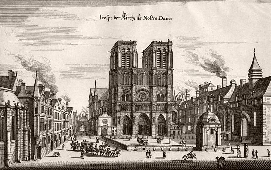 Cathédrale Notre-Dame de Paris. Gravure de Matthäus Merian réalisée vers 1650