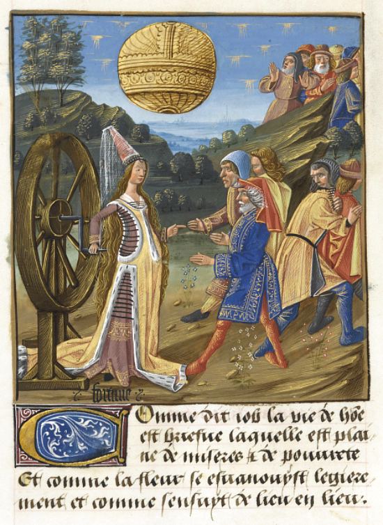 Enluminure extraite du Livre de bonnes moeurs composé vers 1410 (dans sa version conservée au musée Condé de Chantilly) de Jacques Legrand (1338 - vers 1415) — précepteur du futur Charles VI — et sur laquelle est représenté un objet céleste