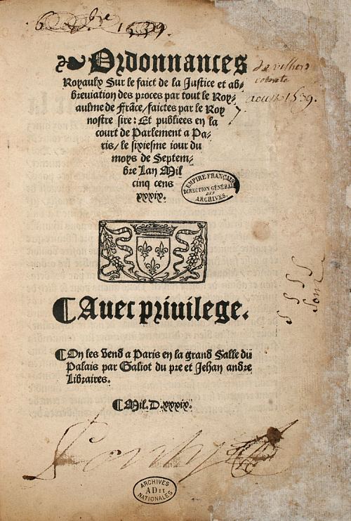 Ordonnance de Villers-Cotterêts : page de titre