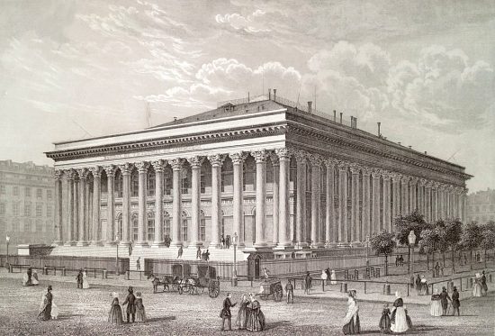 Palais de la Bourse. Gravure de Claude Chamouin (1850)